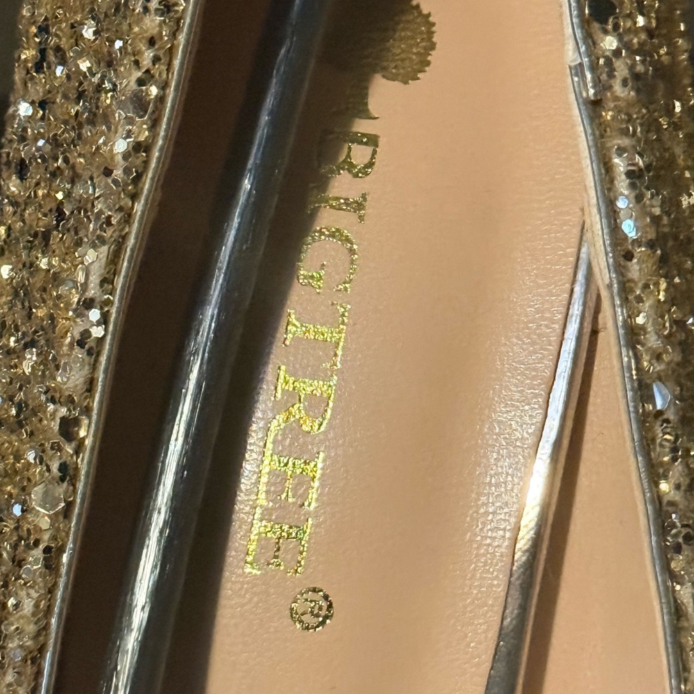 Bigtree Gold Glitter Pointed Toe Pumps - Women's Dress Heels - Picture 5 of 8